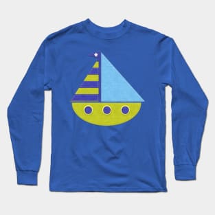 Cute Felt Look Sailboat Green and Blue Long Sleeve T-Shirt